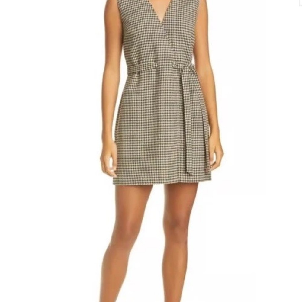 Club Monaco Houndstooth SleevelessFaux Wrap Dress Women’s Black & Beige Size 2
